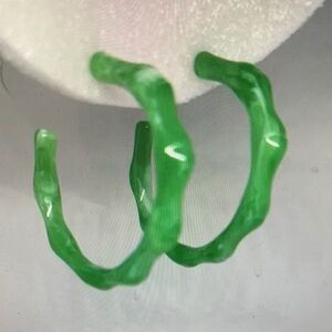 Chic Green & White Bamboo Hoop Earrings - 2 Inch - New Statement Jewelry